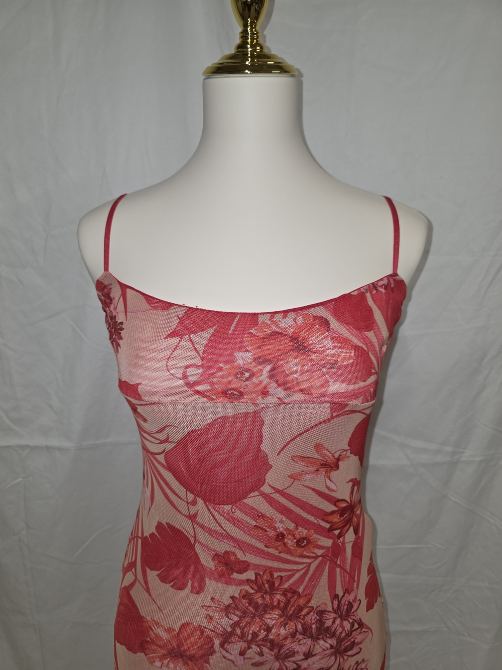 Floral Sheer Spaghetti-Strap Maxi Dress - Pink Medium